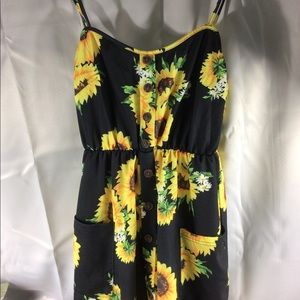 BUTTON DOWN SUNFLOWER DRESS, BLK